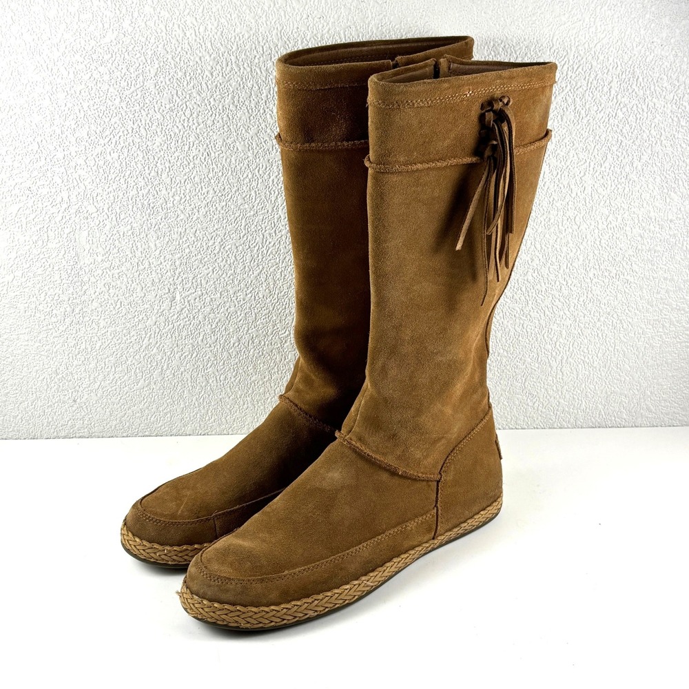 UGG Emerie Knee High Suede Boot Chestnut Zip Tasseled Women US 12 Riding 1106754